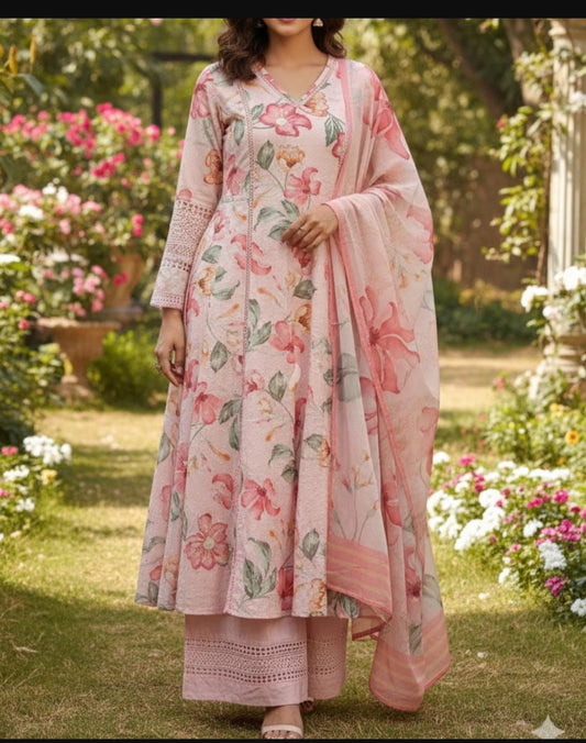 Pink shifali full lining with plazo and digital dupatta three piece set (A1855)