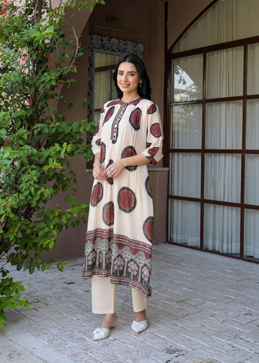 Mul cotton with lining ajrakh print smart two piece cordset (C121)