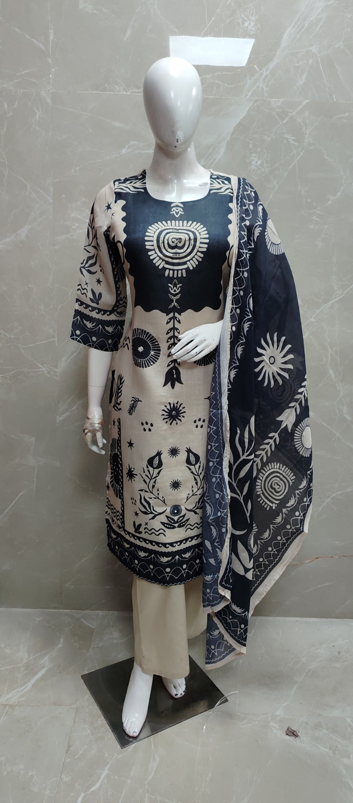 Pure cotton linen with lining with sequence work three piece set (A1881)