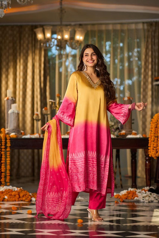 Gaji satin perfect for festival season three piece set (C508)