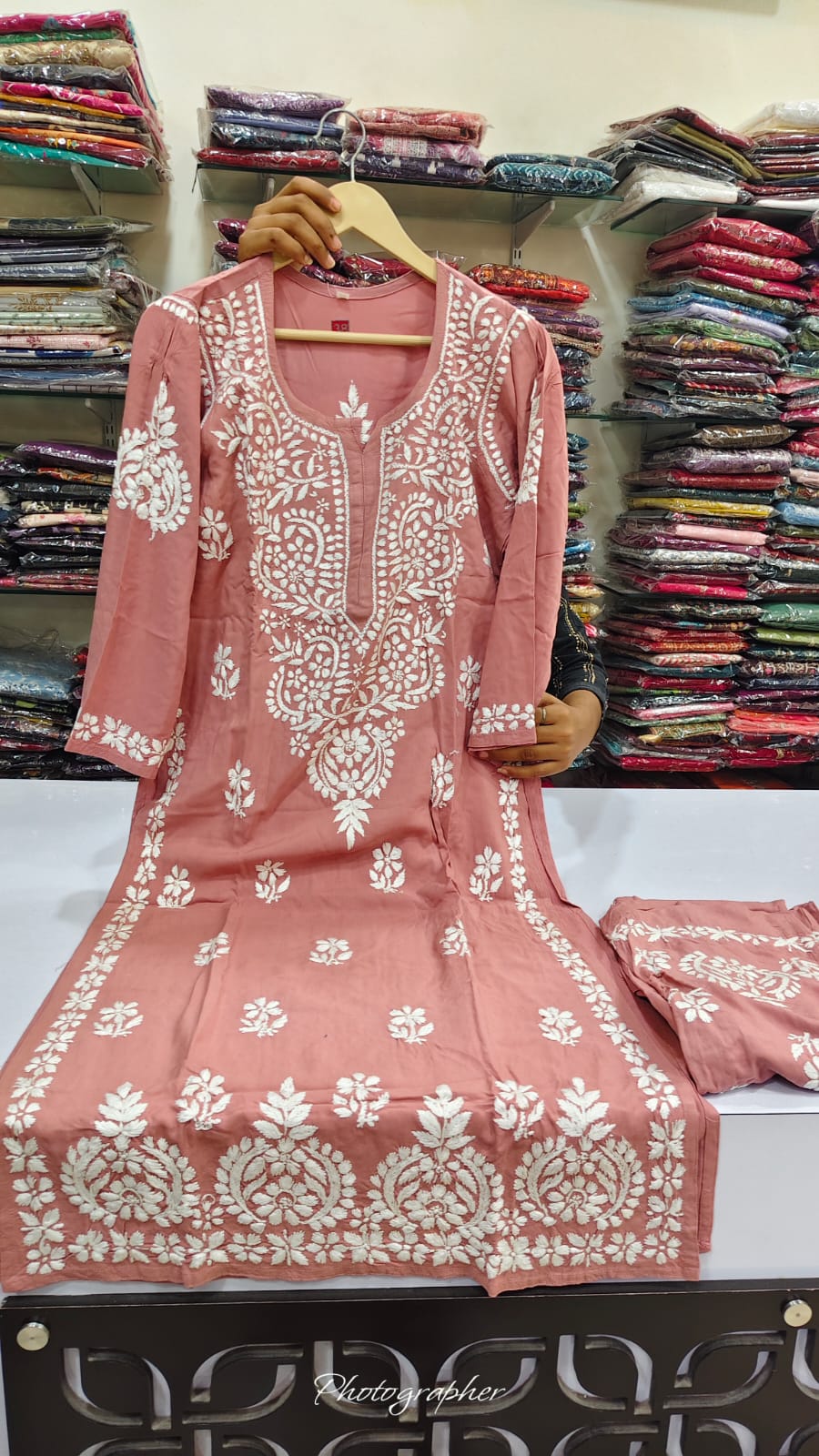Cotton modal full chikankari smart two piece cordset (B645)