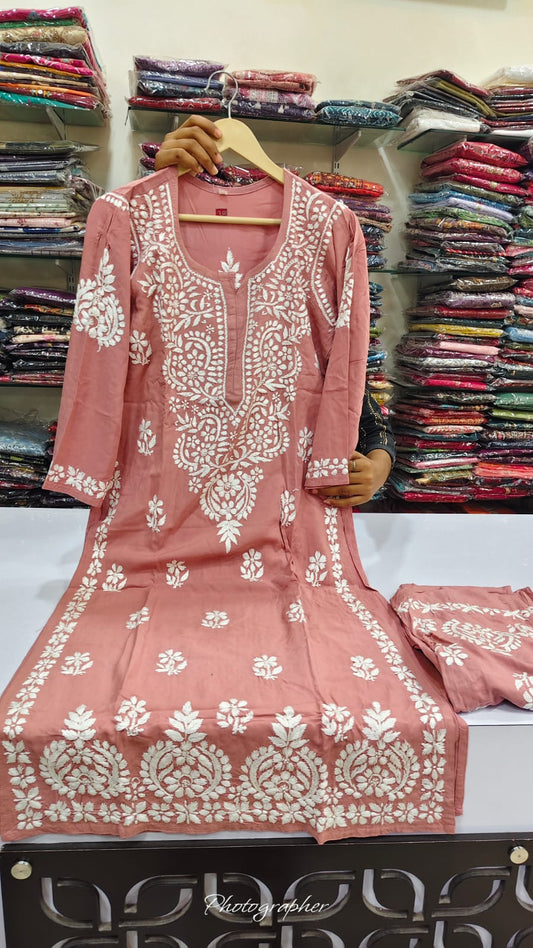 Cotton modal full chikankari smart two piece cordset (B645)