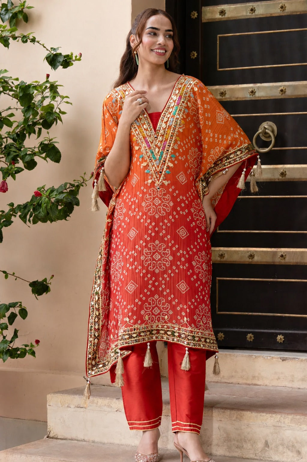 Pure muslin silk with gota pati work smart two piece kaftan set (C613)