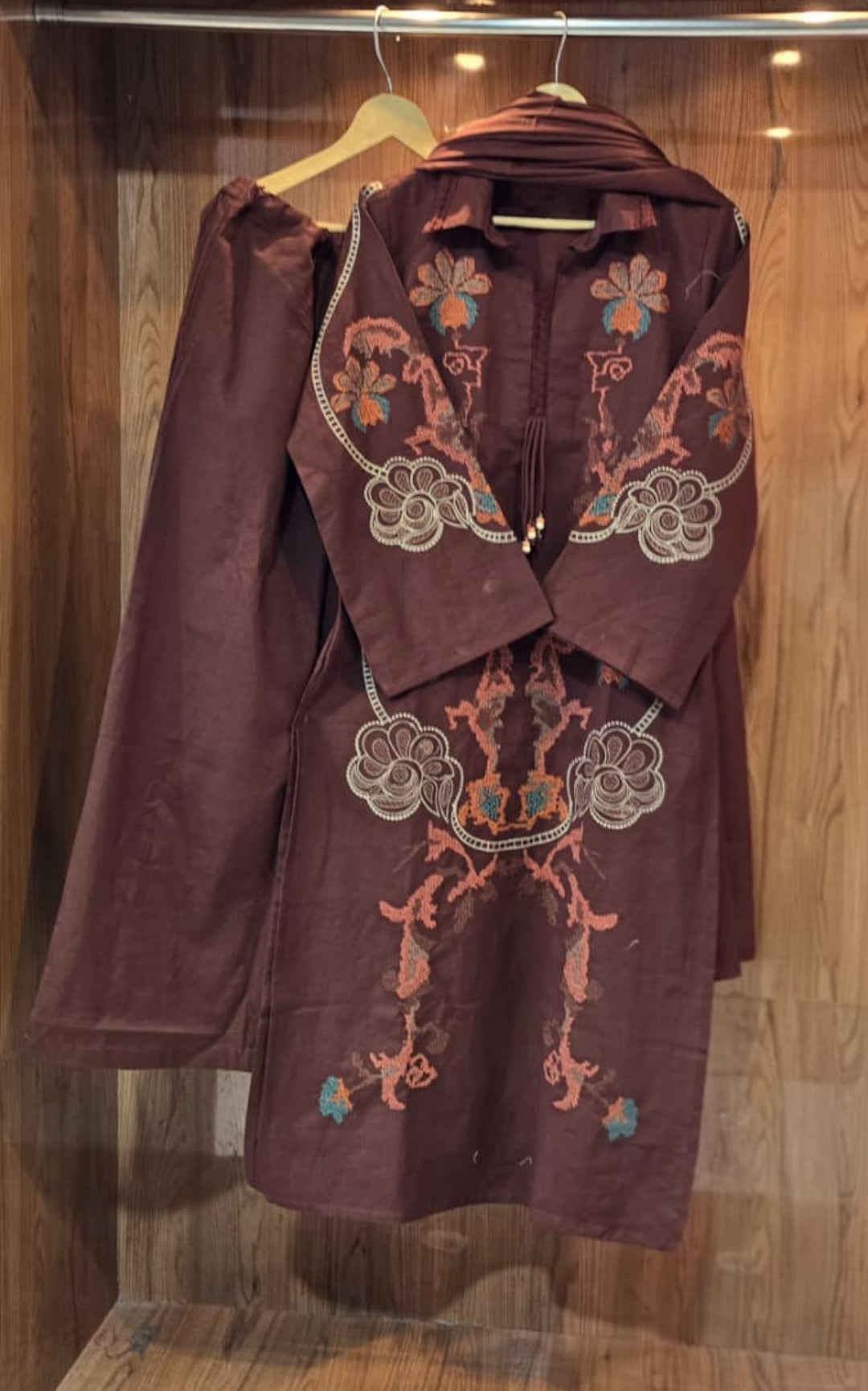 Handloom cotton fully thread work three piece set (C174)
