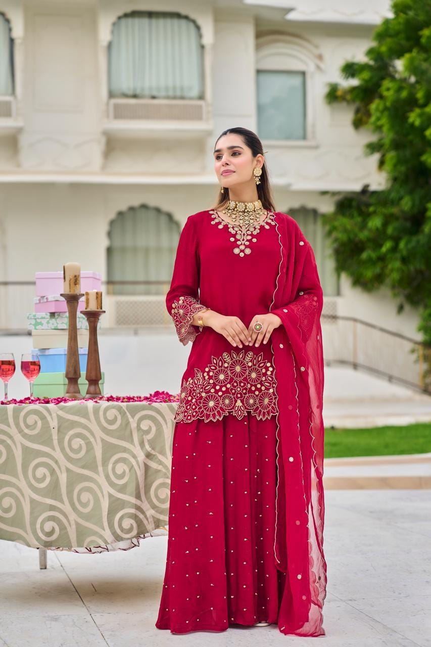 Pure chinnon with heavy sharara three piece set (C647)