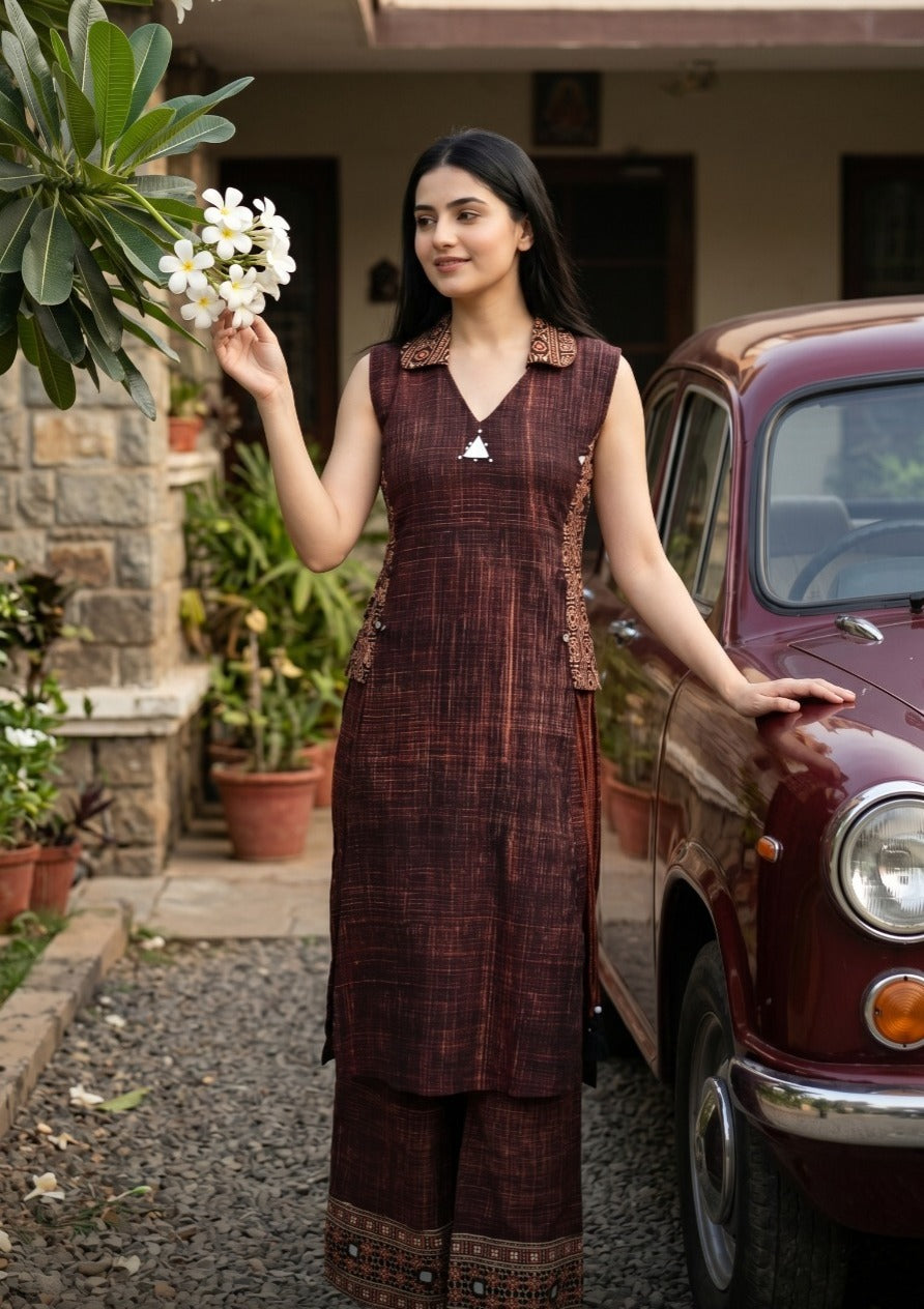 Cotton linen stylish two piece cordset with additional sleeves (C408)