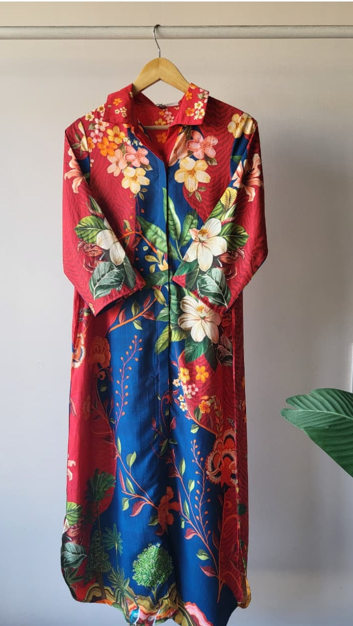 Shirt style one piece dress with both side pockets loose fit up to 46 size (B103) (length 49 inch)