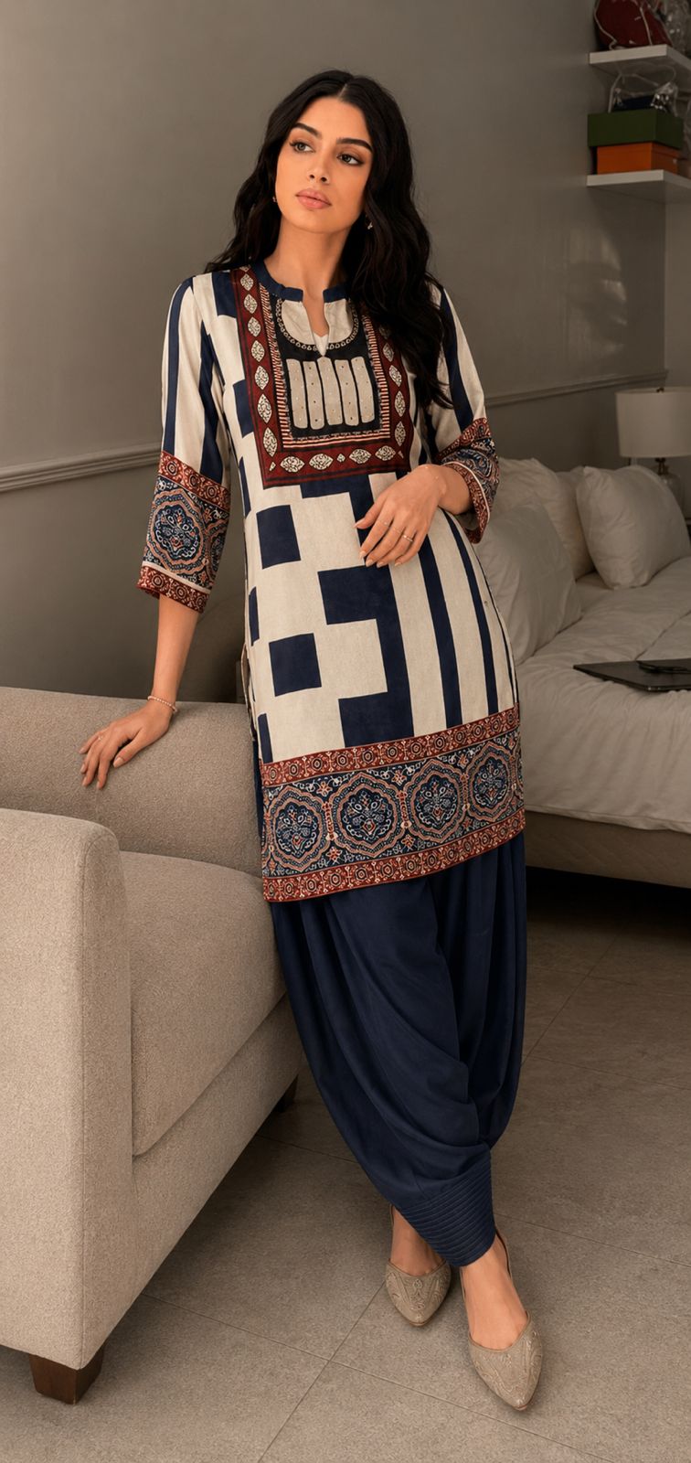 Natural crape smart cordset with farshi salwar (S320)