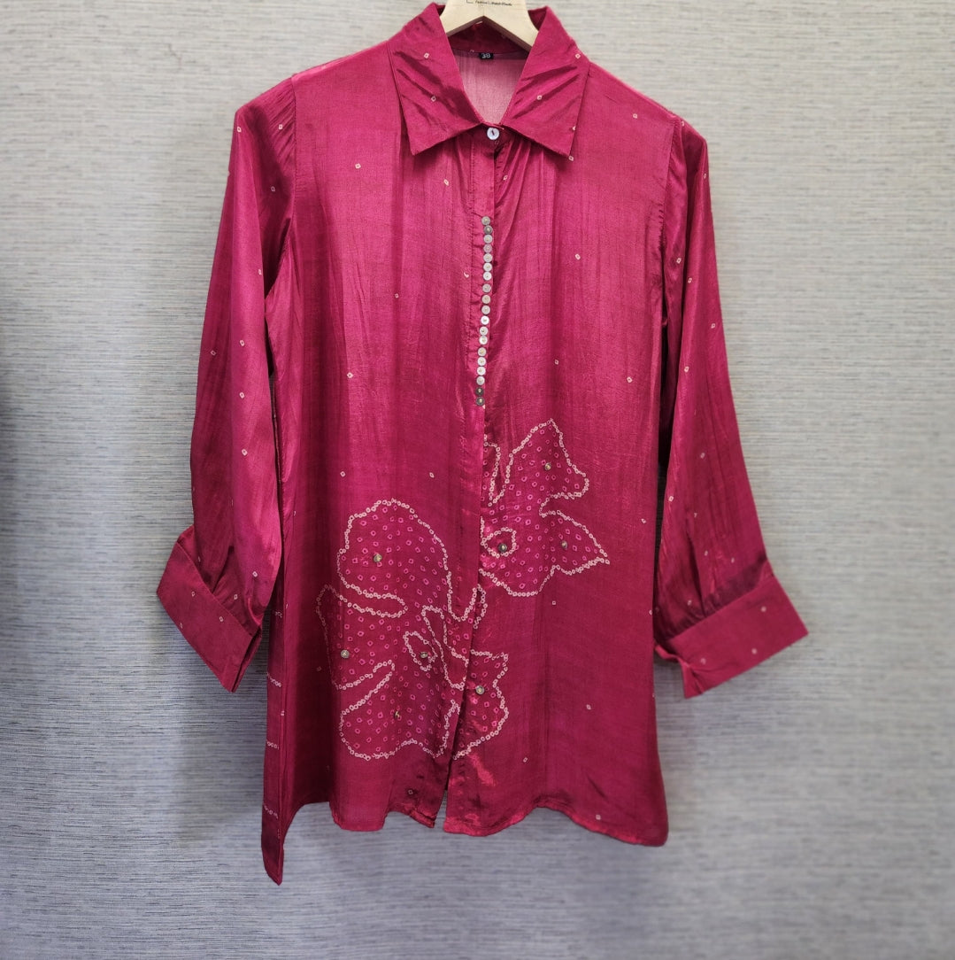 Bright pink pure crape smart shirt (A1794)