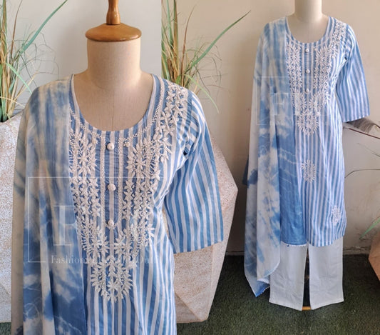 Light blue fully chikankari three piece set (P2179)