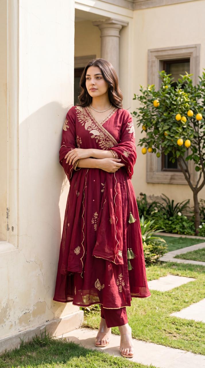 Crush cotton Angrakha pattern beautiful three piece set (B707)