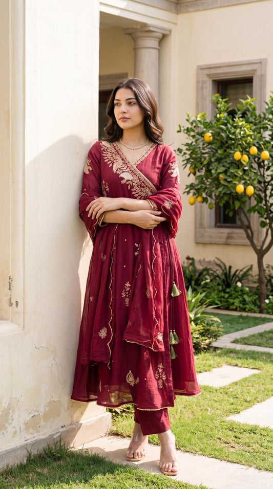 Crush cotton Angrakha pattern beautiful three piece set (B707)