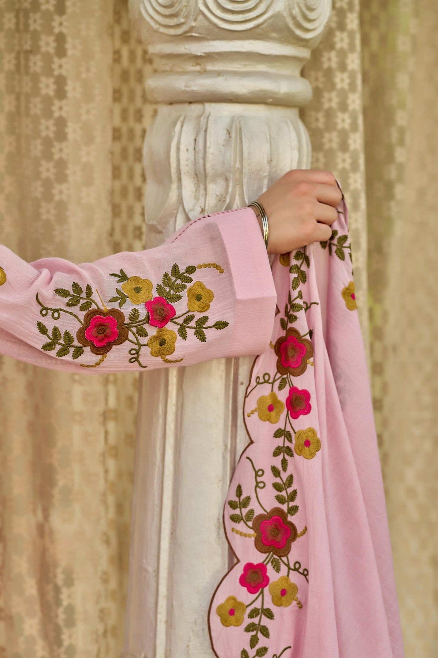 Crush cotton A line Fully embroidered with mul lining beautiful three piece set (S181)