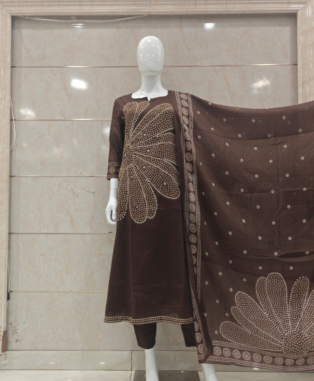 Mul cotton with lining A line pattern three piece set (C438)