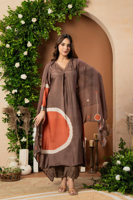 Pure muslin silk with oraganza dupatta three piece set (A1110)