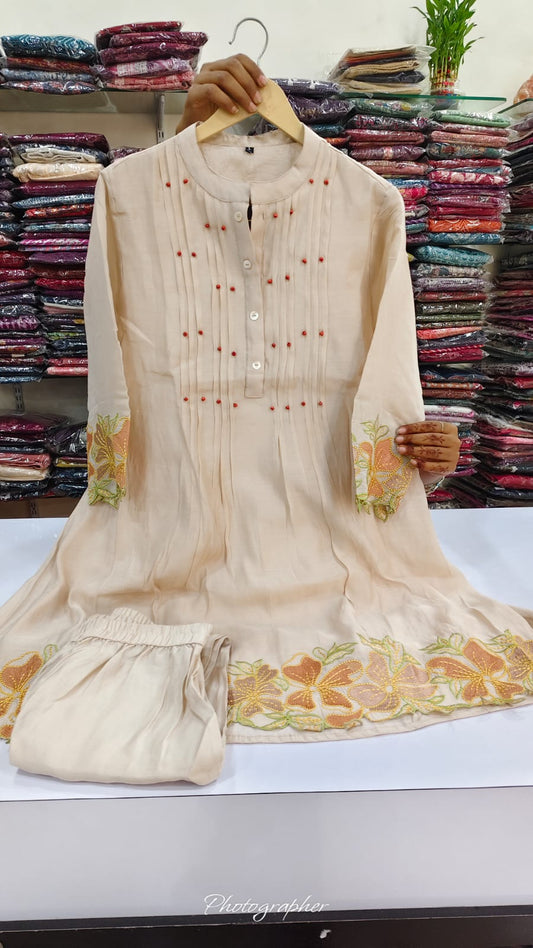 Soft chanderi with applique work two piece cordset (B323)