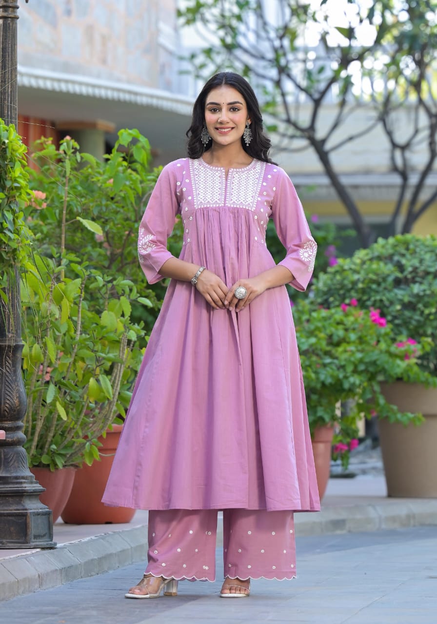 Pink handloom cotton two piece cordset (T50)