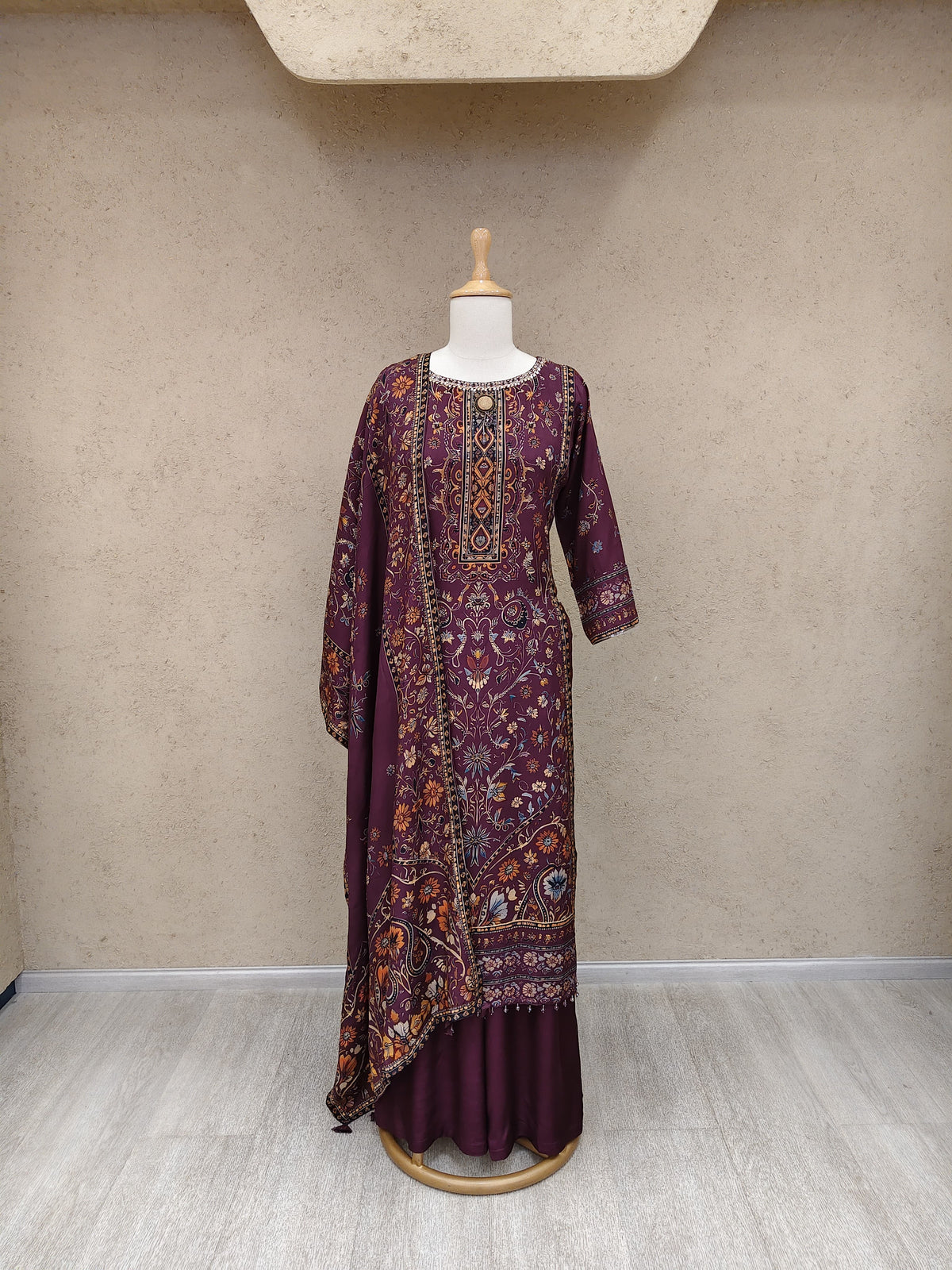 Viscose crape digital print three piece set (C733)