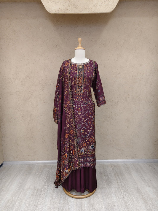 Viscose crape digital print three piece set (C733)