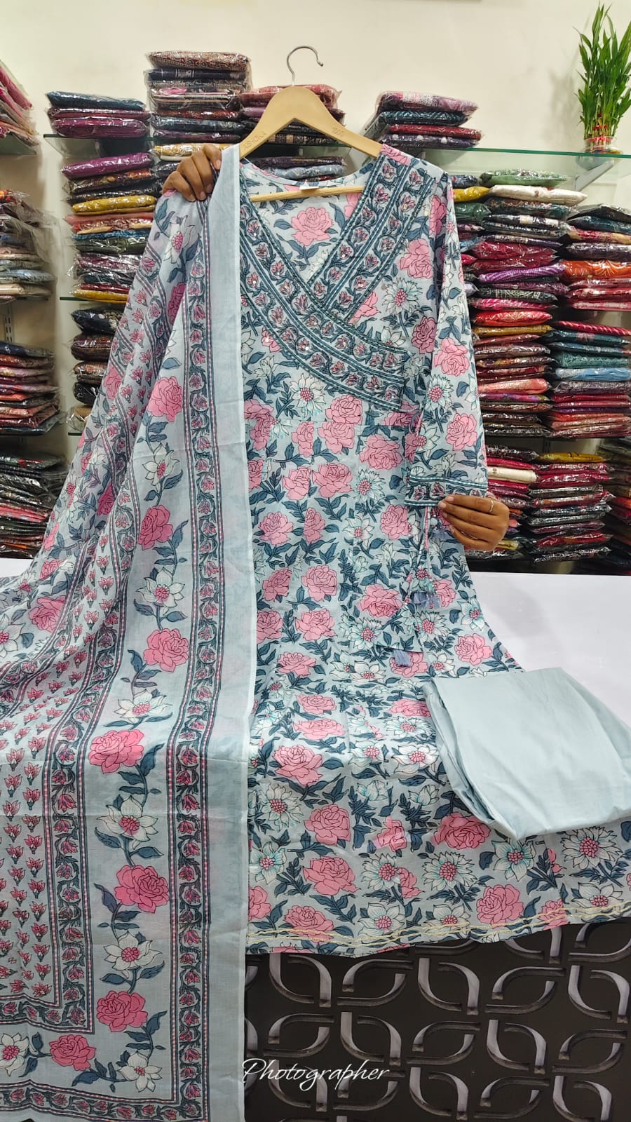 Pure cotton flared three piece anarkali (A1918)