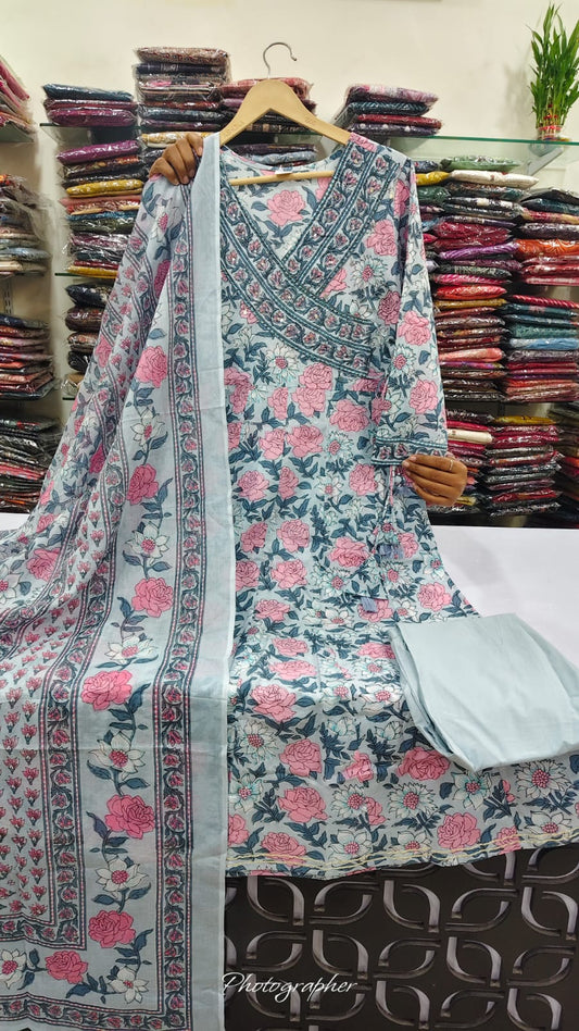 Pure cotton flared three piece anarkali (A1918)