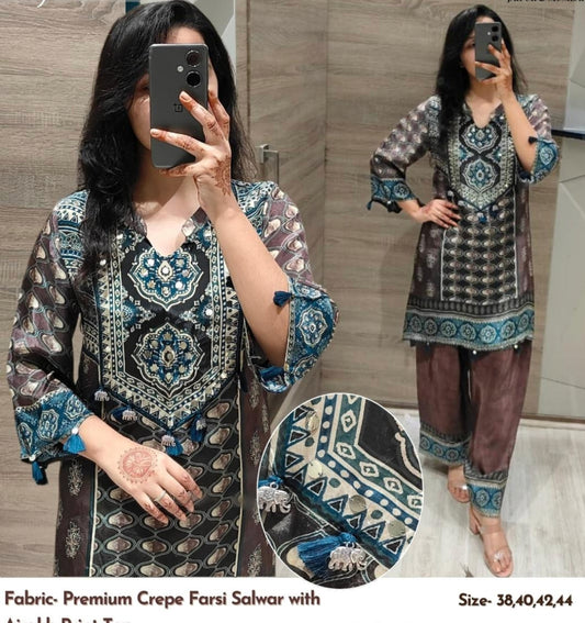 Brown pure crape farshi salwar two piece cordset (A1159)