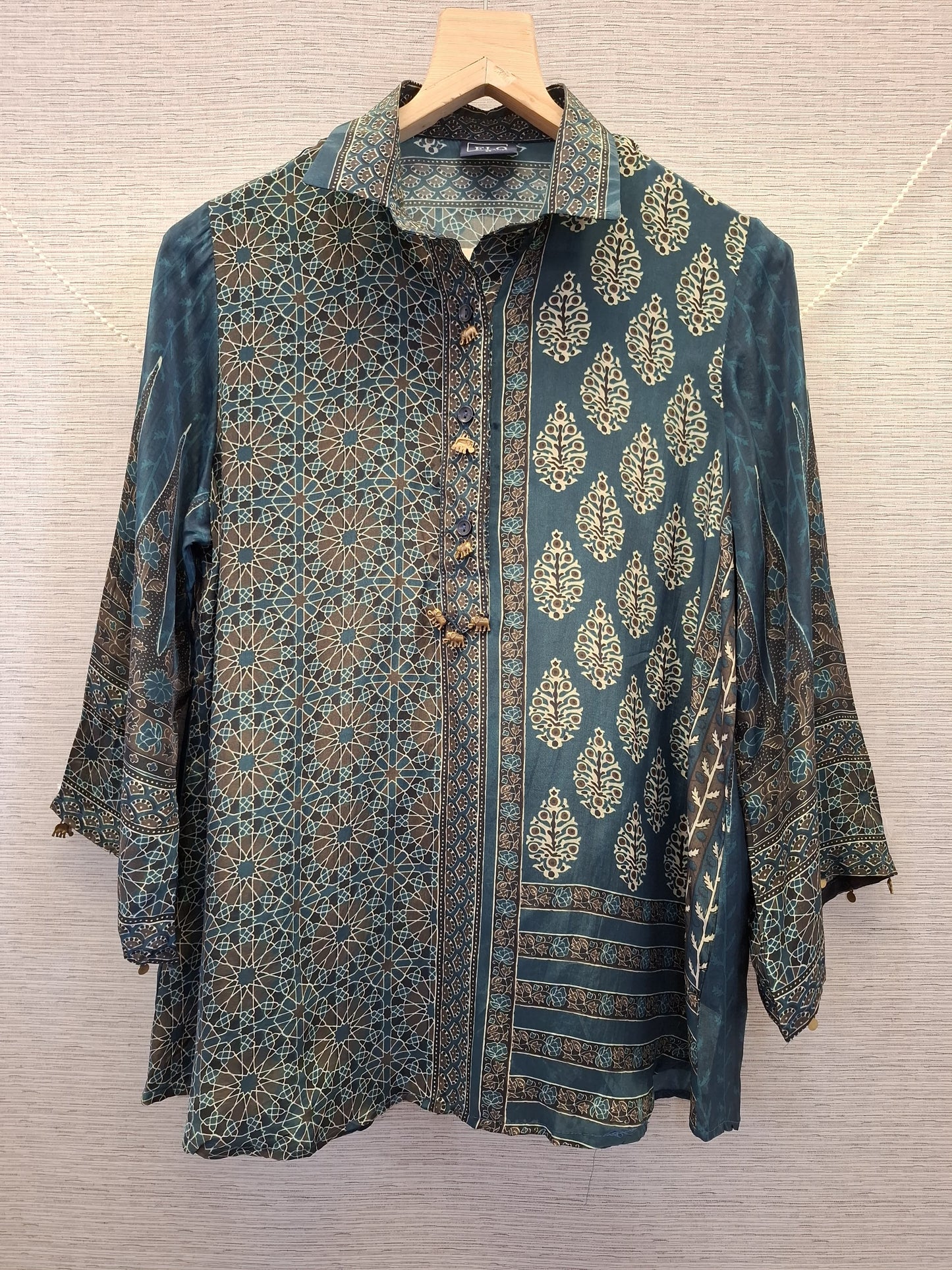 Pure crape Ajrakh print smart shirt (B991)