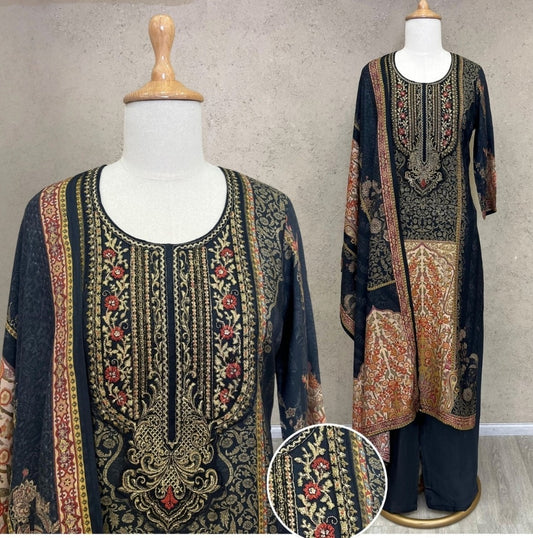 Black pure silk three piece set (A1046)