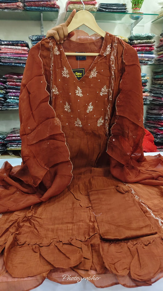Brown mul chanderi three piece set (A759)