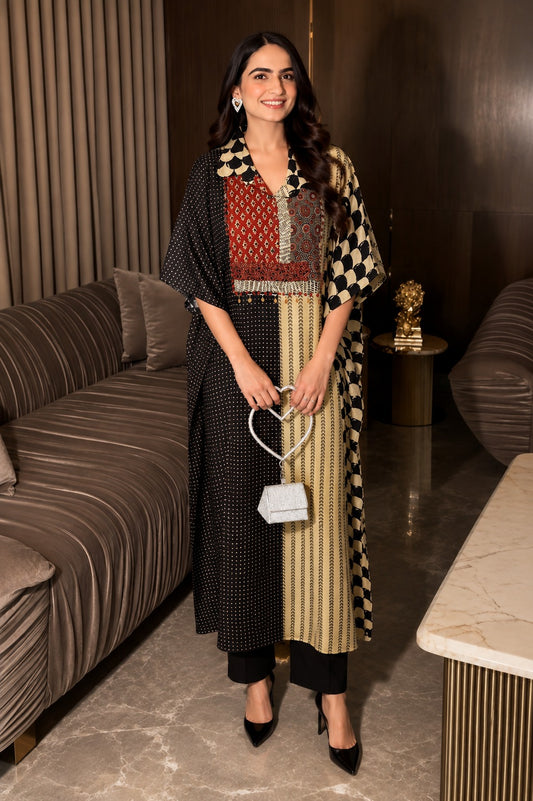 Cotton ajrakh smart two piece kaftan set (S287)