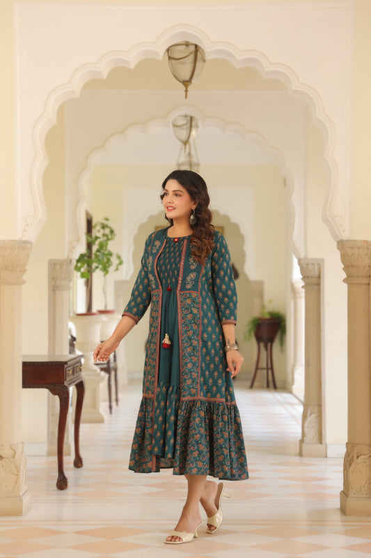 Original block print smart two piece dress length 46 inch (B288)