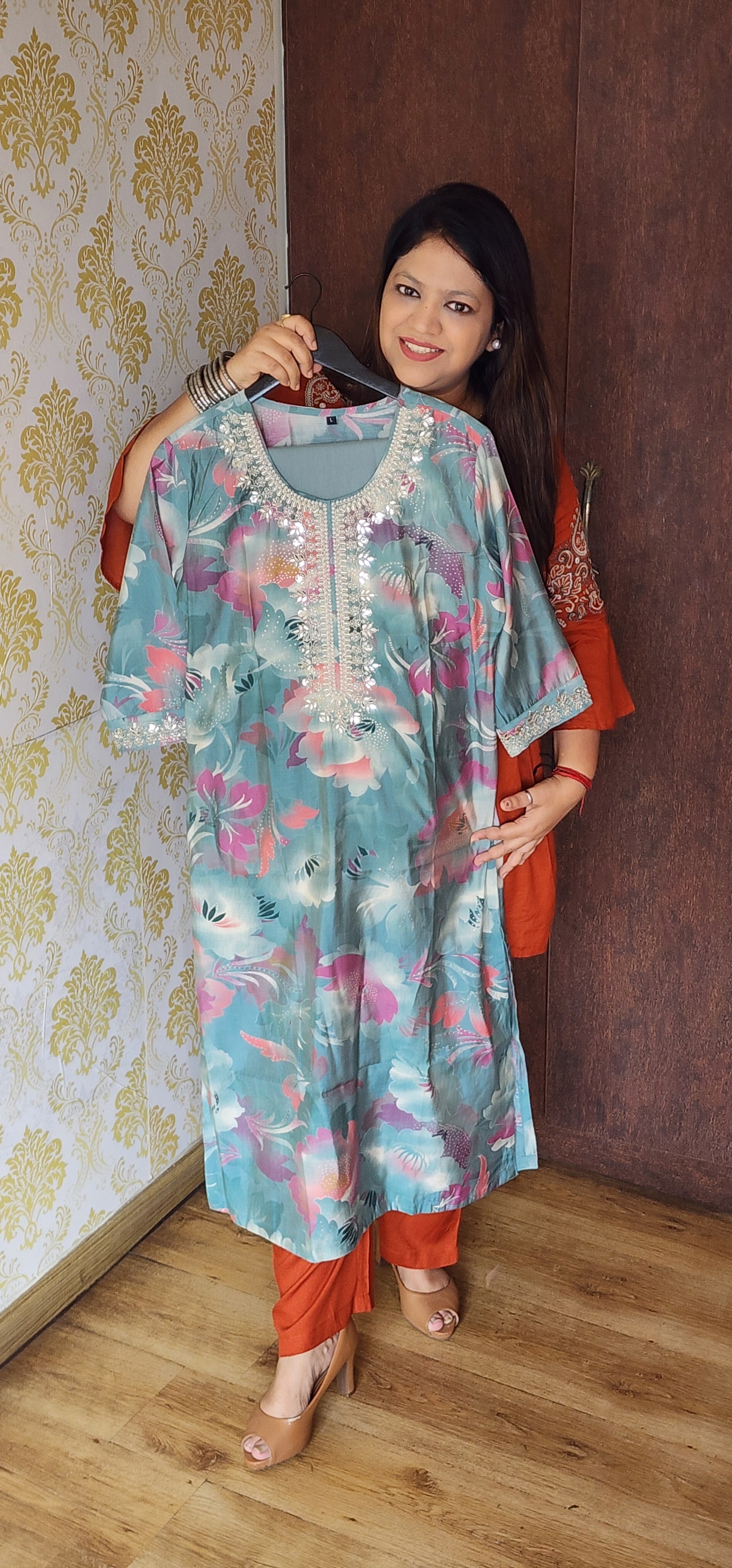 Ayaan Blue Handwoven Long Kurta