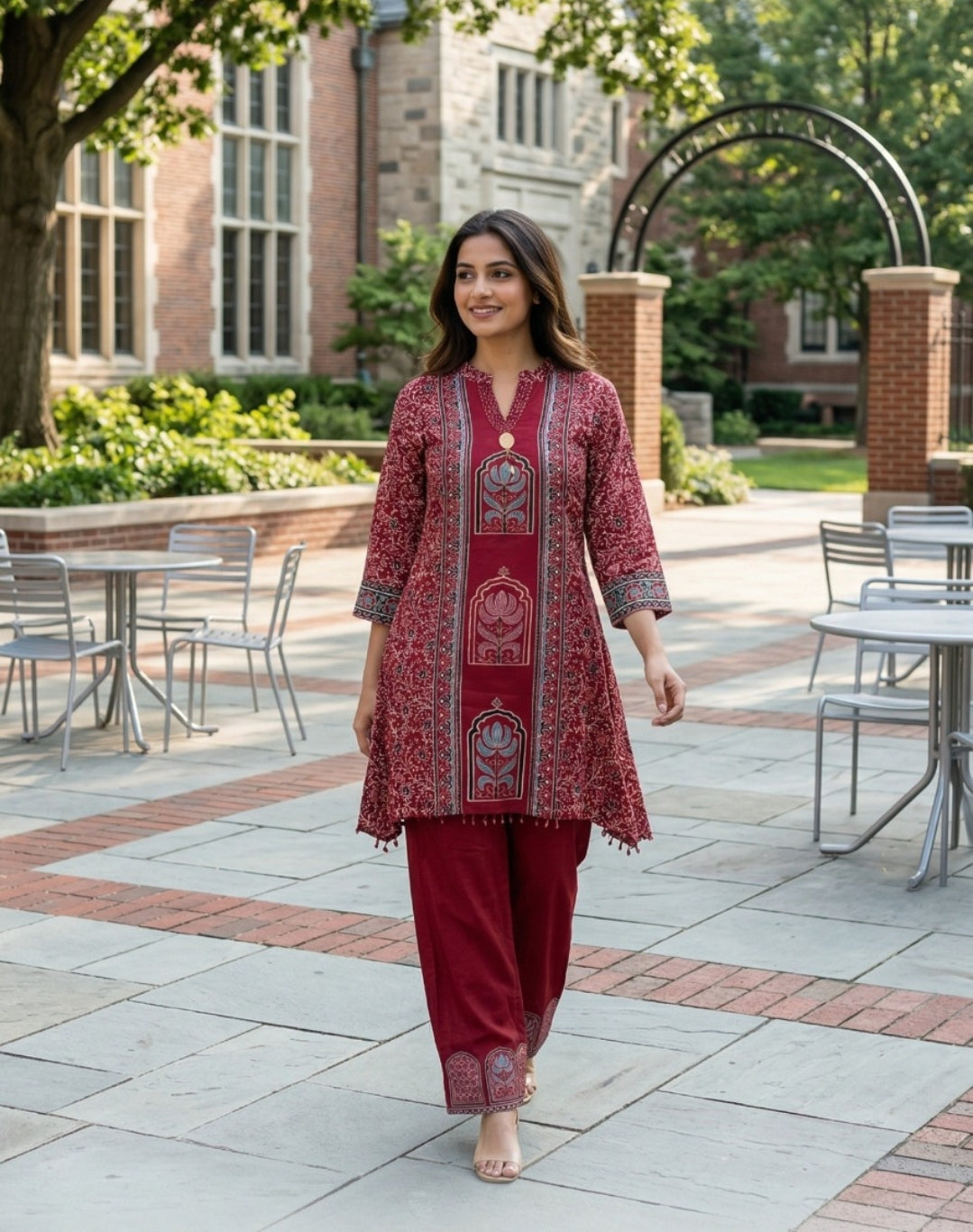 Pure crape Ajrakh print smart two piece cordset (loose fit upto 46) (C689)