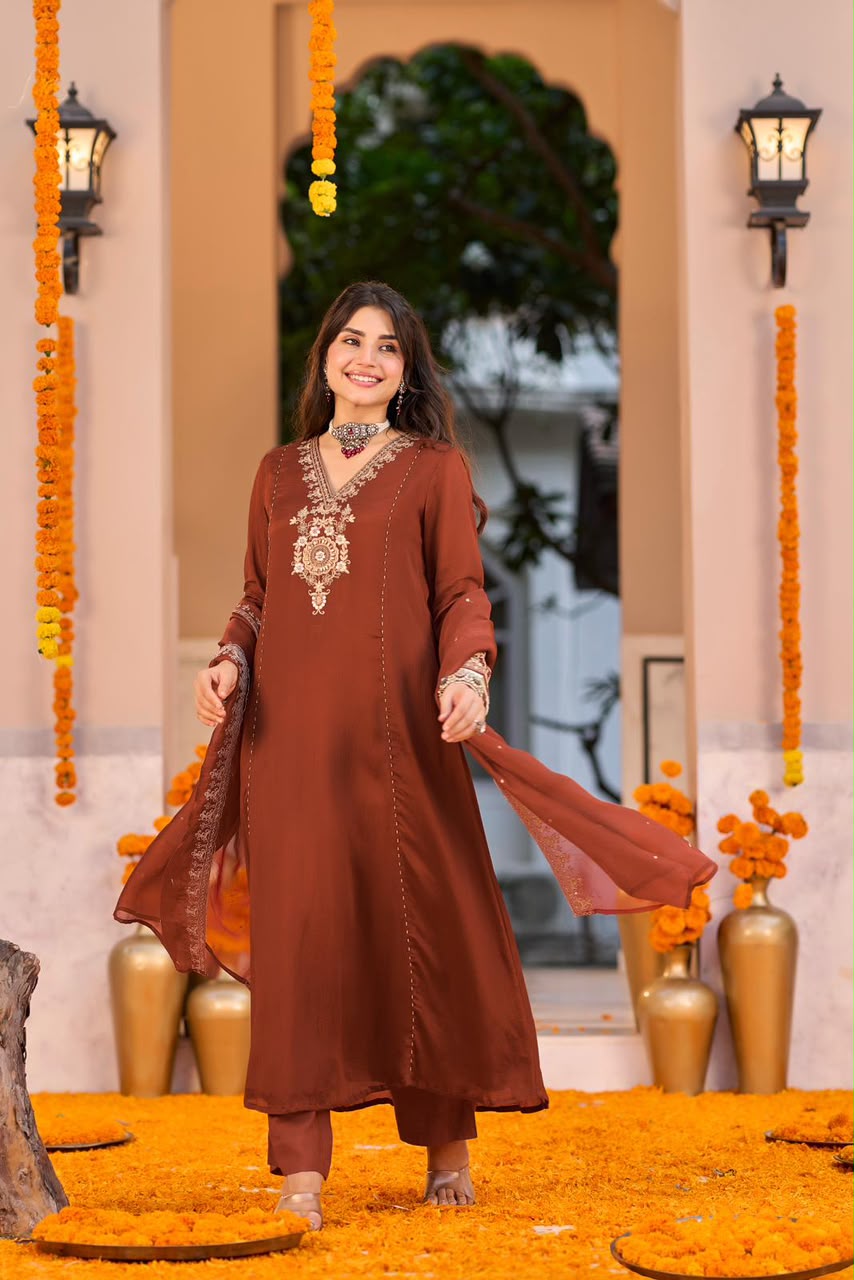 Pure chinnon with lining A line pattern three piece set (C798)
